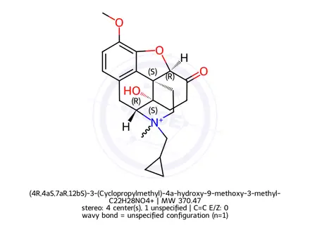 Chemical structure of (4R,4aS,7aR,12bS)-3-(Cyclopropylmethyl)-4a-hydroxy-9-methoxy-3-methyl-7-oxo-2,3,4,4a,5,6,7,7a-octahydro-1H-4,12-methanobenzofuro[3,2-e]isoquinolin-3-ium Bromide