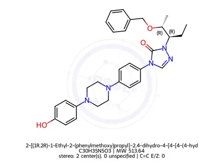 Chemical structure of 2-[(1R,2R)-1-Ethyl-2-(phenylmethoxy)propyl]-2,4-dihydro-4-[4-[4-(4-hydroxyphenyl)-1-piperazinyl]phenyl]-3H-1,2,4-triazol-3-one