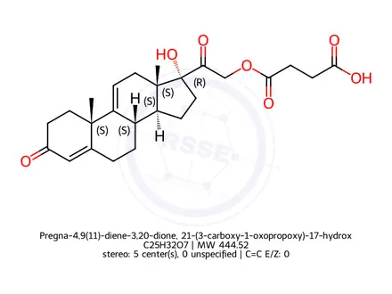 Chemical structure of Pregna-4,9(11)-diene-3,20-dione, 21-(3-carboxy-1-oxopropoxy)-17-hydroxy