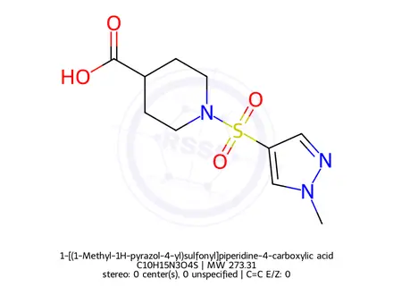 Chemical structure of 1-[(1-Methyl-1H-pyrazol-4-yl)sulfonyl]piperidine-4-carboxylic acid