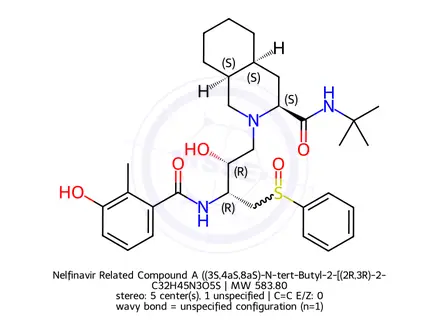 Chemical structure of Nelfinavir Related Compound A ((3S,4aS,8aS)-N-tert-Butyl-2-[(2R,3R)-2-hydroxy-3-(3-hydroxy-2-methyl (1457979)