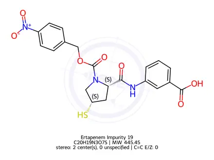 Chemical structure of 3-((2S,4S)-4-mercapto-1-(((4-nitrobenzyl)oxy)carbonyl)pyrrolidine-2-carboxamido)benzoic acid