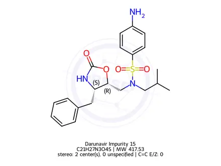 Chemical structure of 4-amino-N-(((4S,5R)-4-benzyl-2-oxooxazolidin-5-yl)methyl)-N-isobutylbenzenesulfonamide