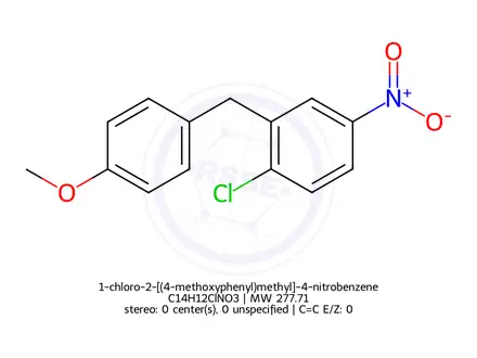 Chemical structure of 1-chloro-2-[(4-methoxyphenyl)methyl]-4-nitrobenzene