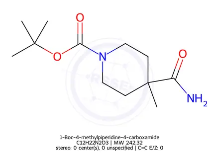 Chemical structure of 1-Boc-4-methylpiperidine-4-carboxamide