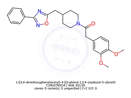 Chemical structure of 1-[(3,4-dimethoxyphenyl)acetyl]-4-[(3-phenyl-1,2,4-oxadiazol-5-yl)methyl]piperidine