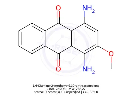 Chemical structure of 1,4-Diamino-2-methoxy-9,10-anthracenedione