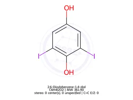 Chemical structure of 2,6-Diiodobenzene-1,4-diol