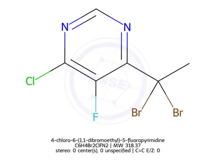 Chemical structure of 4-chloro-6-(1,1-dibromoethyl)-5-fluoropyrimidine