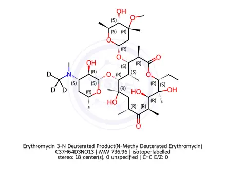Chemical structure of Erythromycin 3-N Deuterated Product(N-Methy Deuterated Erythromycin)