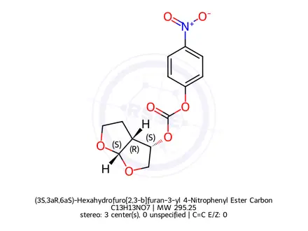 Chemical structure of (3S,3aR,6aS)-Hexahydrofuro[2,3-b]furan-3-yl 4-Nitrophenyl Ester Carbonic Acid