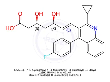 Chemical structure of (3S,5R,6E)-7-[2-Cyclopropyl-4-(4-fluorophenyl)-3-quinolinyl]-3,5-dihydroxy-6-heptenoic acid