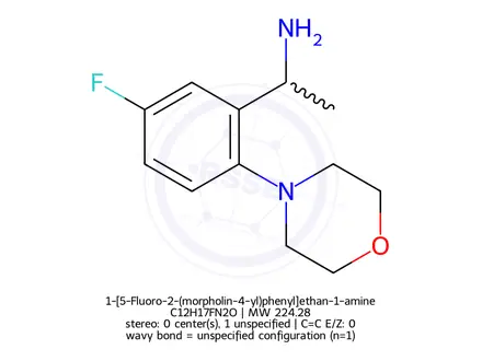 Chemical structure of 1-[5-Fluoro-2-(morpholin-4-yl)phenyl]ethan-1-amine