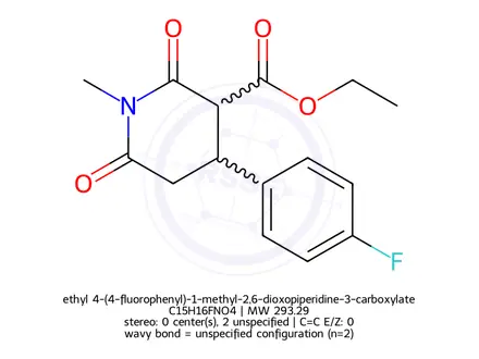 Chemical structure of ethyl 4-(4-fluorophenyl)-1-methyl-2,6-dioxopiperidine-3-carboxylate