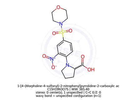Chemical structure of 1-[4-(Morpholine-4-sulfonyl)-2-nitrophenyl]pyrrolidine-2-carboxylic acid