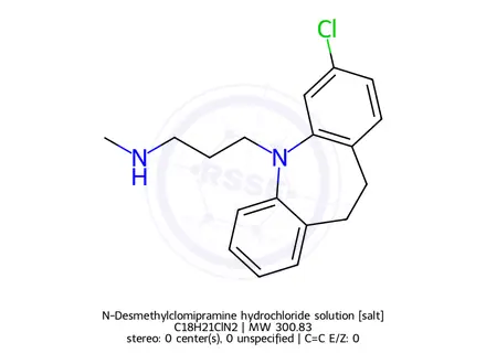 Chemical structure of N-Desmethylclomipramine hydrochloride solution
