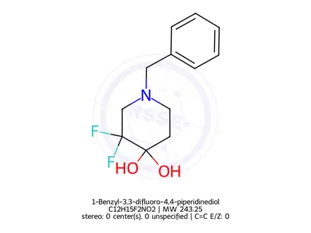 Chemical structure of 1-Benzyl-3,3-difluoro-4,4-piperidinediol