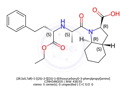 Chemical structure of (2R,3aS,7aR)-1-[(2S)-2-[[(1S)-1-(Ethoxycarbonyl)-3-phenylpropyl]amino]-1-oxopropyl]octahydro-1H-indole-2-carboxylic Acid
