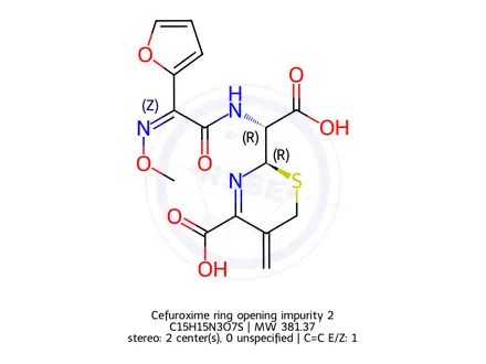 Chemical structure of Cefuroxime ring opening impurity 2