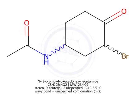 Chemical structure of N-(3-bromo-4-oxocyclohexyl)acetamide