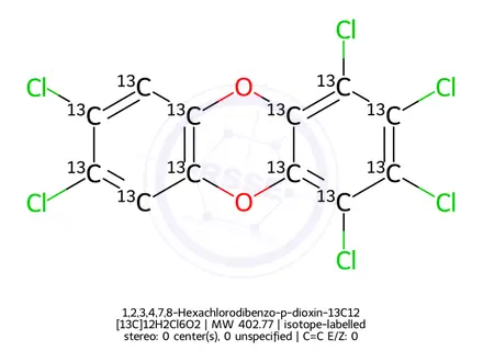 Chemical structure of 1,2,3,4,7,8-Hexachlorodibenzo-p-dioxin-13C12