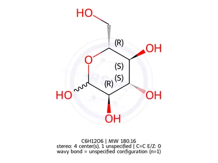 Chemical structure of D-[2-12C]glucose (13C depleted at C2)