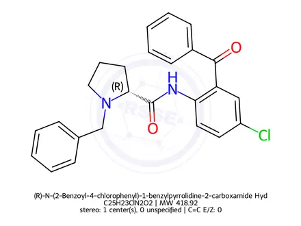 Chemical structure of (R)-N-(2-Benzoyl-4-chlorophenyl)-1-benzylpyrrolidine-2-carboxamide Hydrochloride
