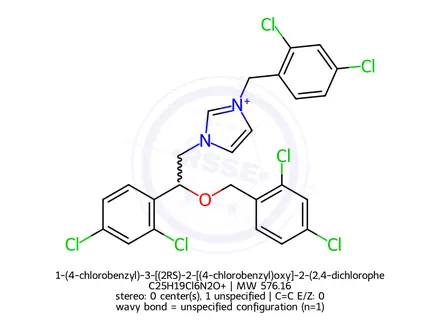 Chemical structure of 1-(4-chlorobenzyl)-3-[(2RS)-2-[(4-chlorobenzyl)oxy]-2-(2,4-dichlorophenyl)ethyl]imidazolium HCl
