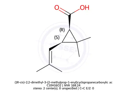 Chemical structure of (1R-cis)-2,2-dimethyl-3-(2-methylprop-1-enyl)cyclopropanecarboxylic acid