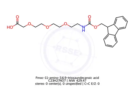 Chemical structure of Fmoc-11-amino-3,6,9-trioxaundecanoic acid