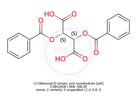 Chemical structure of (+)-Dibenzoyl-D-tartaric acid monohydrate