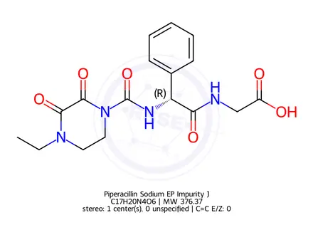 Chemical structure of Piperacillin Impurity J(EP),Piperacillin Glycine Impurity,Piperazinedionecarbonyl d-phenylglycylglycine