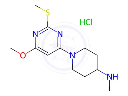 Chemical structure of 1-(6-Methoxy-2-(methylthio)pyrimidin-4-yl)-N-methylpiperidin-4-amine hydrochloride