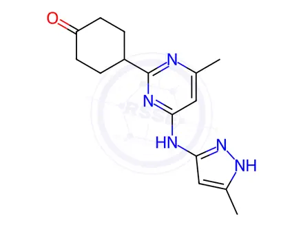 Chemical structure of Cyclohexanone, 4-[4-methyl-6-[(5-methyl-1H-pyrazol-3-yl)amino]-2-pyrimidinyl]-