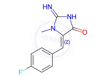 Chemical structure of (5Z)-5-[(4-Fluorophenyl)methylidene]-2-imino-1-methylimidazolidin-4-one