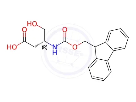 Chemical structure of Butanoic acid, 3-[[(9H-fluoren-9-ylmethoxy)carbonyl]amino]-4-hydroxy-, (3R)-