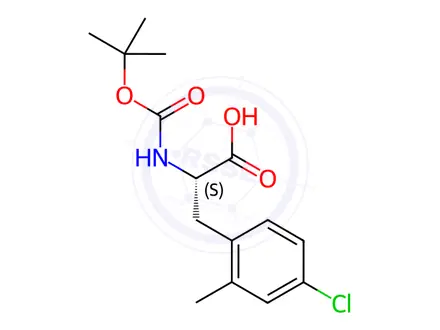 Chemical structure of (2S)-2-{[(tert-butoxy)carbonyl]amino}-3-(4-chloro-2-methylphenyl)propanoic acid