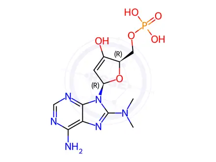 Chemical structure of (4AR,6R,7R,7aS)-6-(6-amino-8-(dimethylamino)-9H-purin-9-yl)-2,7-dihydroxytetrahydro-4H-furo[3,2-d][1,3,2]dioxaphosphinine 2-oxide