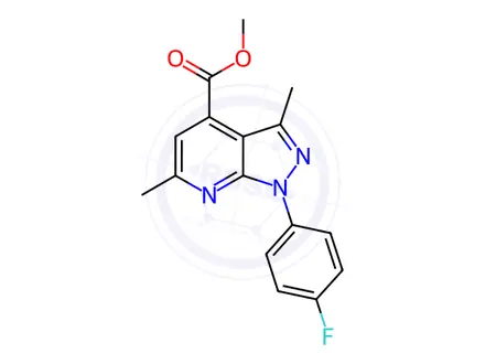 Chemical structure of methyl 1-(4-fluorophenyl)-3,6-dimethyl-1H-pyrazolo[3,4-b]pyridine-4-carboxylate