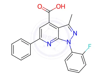 Chemical structure of 1-(2-fluorophenyl)-3-methyl-6-phenyl-1H-pyrazolo[3,4-b]pyridine-4-carboxylic acid