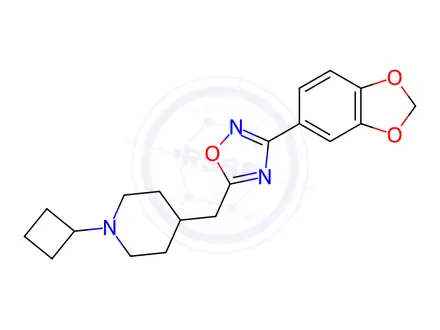 Chemical structure of Piperidine, 4-[[3-(1,3-benzodioxol-5-yl)-1,2,4-oxadiazol-5-yl]methyl]-1-cyclobutyl-