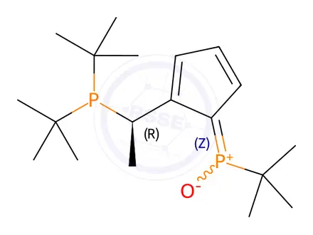 Chemical structure of (SP)-1-[(R)-1-(Di-tert-butylphosphino)ethyl]-2-[(R)-phenylphosphinoyl]ferrocene