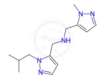 Chemical structure of 1-(1-isobutyl-1H-pyrazol-5-yl)-N-[(1-methyl-1H-pyrazol-5-yl)methyl]methanamine