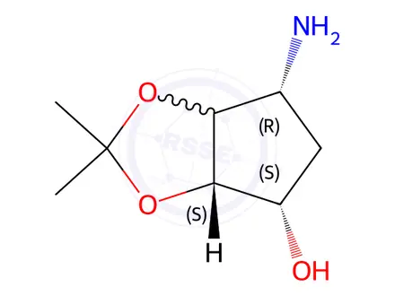 Chemical structure of Ticagrelor Related Compound 3 ((+/-)-6-Aminotetrahydro-2,2-Dimethyl-4H-Cyclopenta-1.3-dioxol-4-ol)