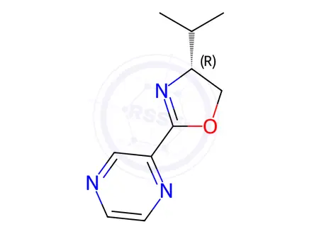Chemical structure of Pyrazine, 2-[(4R)-4,5-dihydro-4-(1-methylethyl)-2-oxazolyl]-