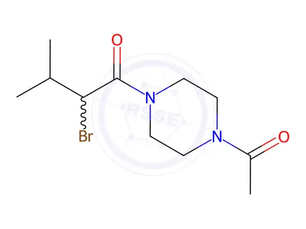 Chemical structure of 2-bromo-1-(4-acetylpiperazin-1-yl)-3-methylbutan-1-one