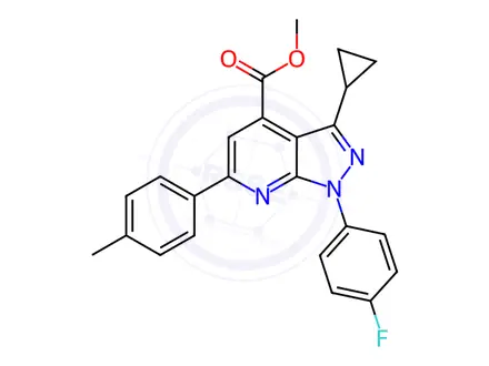 Chemical structure of methyl 3-cyclopropyl-1-(4-fluorophenyl)-6-(4-methylphenyl)-1H-pyrazolo[3,4-b]pyridine-4-carboxylate