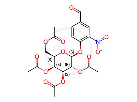 Chemical structure of Benzaldehyde, 3-nitro-4-[(2,3,4,6-tetra-O-acetyl-β-D-galactopyranosyl)oxy]-