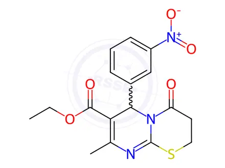 Chemical structure of ethyl 8-methyl-6-(3-nitrophenyl)-4-oxo-3,4-dihydro-2H,6H-pyrimido[2,1-b][1,3]thiazine-7-carboxylate
