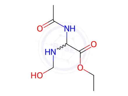 Chemical structure of Acetic acid, (acetylamino)(hydroxymethylamino)-, ethyl ester (9CI)